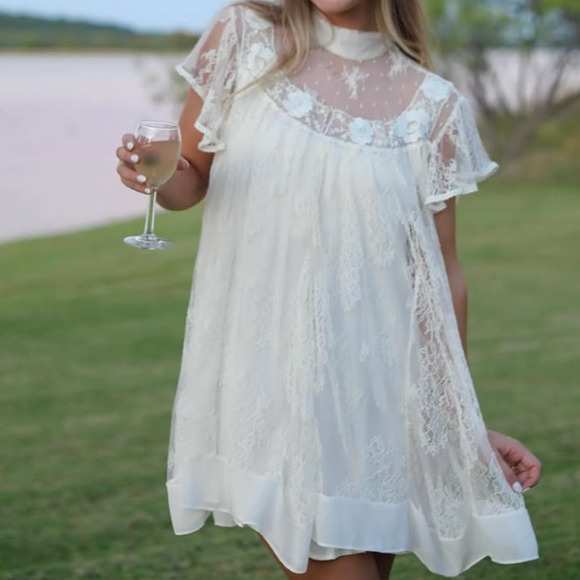 Free People Starry Eyed Mini Dress Cream - Picture 1 of 6